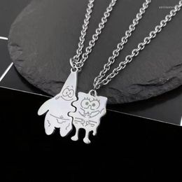 Pendant Necklaces Kawaii Cartoon Anime Necklace Woman Sponge Starfish BFF For Women Silver Colour Fashion Couples Accesorios Friend Gift