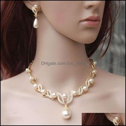 Earrings Necklace 18K Gold Plated Cream Pearl And Rhinestone Crystal Bridal Necklace Earrings Jewellery Sets 1834 T2 Drop Delivery 2021 Dhbxe