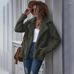 Women's Wool Women's & Blends Autumn And Winter Woolen Coat No Belt Solid Color Lapel Casual Double Breasted Loose Women En