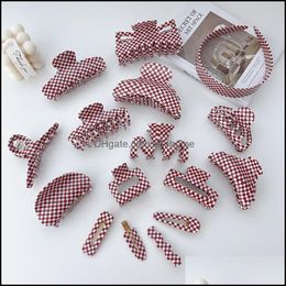 Hair Clips Barrettes Hair Clips Barrettes 2021 Selling Fashion Acrylic Women Accessories Headband Red White Chequered Pattern Claw Dhot0