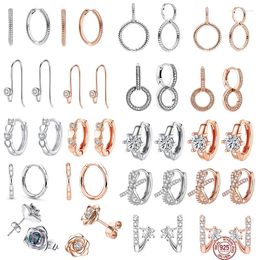 Hoop Earrings Top Sale Pendientes Brand Plata De Ley 925 Original Sparkling Zircon Rose Gold For Women Jewellery Gifts