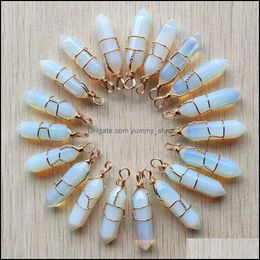 Charms Opal Stone Pillar Shape Point Pendum Charms Handmade Iron Wire Pendants For Fashion Jewelry Making Wholesale Drop Delivery 202 Dhrvw