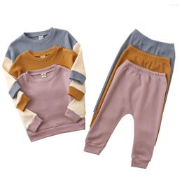 toddler pullover UK - Clothing Sets Toddler Baby Boy Girl Long Sleeve Waffle Pullover Sweatshirt And Pants 2 Piece Outfit Solid Color Clothes Set