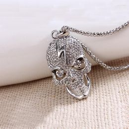 Pendant Necklaces Silver Color Skull Long & Pendants Steampunk Crystal Jewelry Vintage Skeleton Statement Necklace Women Colier Kolye