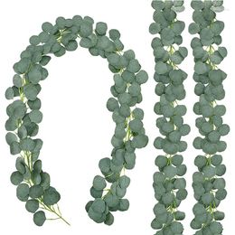Decorative Flowers 1.8M Eucalyptus Garland Artificial Faux Wall Decor Silver Dollar Greenery Leaves Vines Plant For Wedding Arch