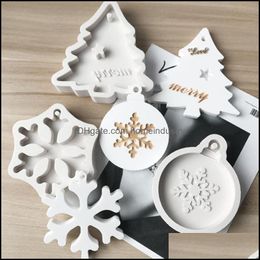 Baking Moulds Sile Bakeware Moulds For Diy Snowflake Christmas Tree Hanging Baking Tool Kids Keychain Per Car Pendant Cake Decoration Dhx8M