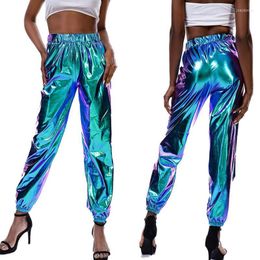 Women's Pants Women's & Capris Ladies Metallic Shiny Jogger High Waist Holographic Colour Trouser