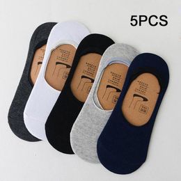 Men's Socks 5pairs/lot Summer Thin Cotton Silicone Invisible Happy Men Low Cut Breathable Boat Casual Slippers Black White