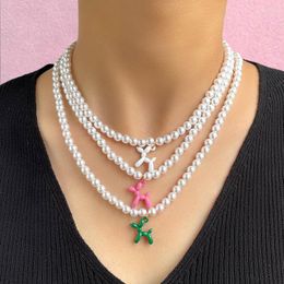 Pendant Necklaces 2022 Vintage Aesthetic Necklace For Woman Retro Pink Balloon Puppy Pearl Jewelry Fashion Party Accessories