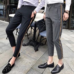 Men's Pants Men's Side Tape Pant 2022 Mens Dress Business Casual Office Trousers Ment Ankle Length Pantalon Homme Slim Fit Men Social