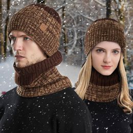 Berets Winter Cap For Men Women's And Fleece Hood Adult Knit Windproof Hat Scarf Knitted Men's Hats Warm Coif Boy