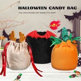 Gift Wrap 1020Pcs Halloween Candy Bags Velvet Pumpkin Bat Antlers Trick or Treat with String Christmas Packing for Party Decor 220901