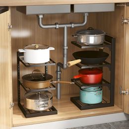 Hooks Sewer Storage Rack Kitchen Pot Special Multi-layer Adjustable Floor Cabinet Inner Table Corner