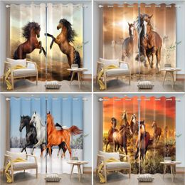 Curtain The Majestic Galloping Horse 3D Printed Curtains Suitable For Adult Living Room Bedroom Perforated Blackout Cortinas