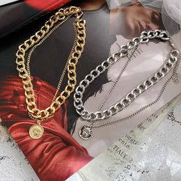 Chains Vintage Multilayer Badge Coin Choker Necklace For Women Gold Silver Thick Chain Pendant Fashion Jewelry