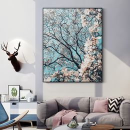 Abstract Trees With White Flower Painting On Canvas Lanscape Prints And Posters Wall Art For Living Room Home Decoration