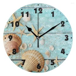 Wall Clocks Marine Seashells Round Clock Quiet Battery Operated Living Room Watch Silent Non Ticking Desk Starfish Art