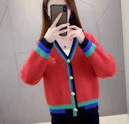 Women's V-neck Sweater Luxury GGity Cardigan Long Sleeve Casual Loose Patchwork Knitwear Female Tops