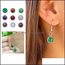 Charm 12Mm Bohemian Healing Natural Stone Charms Dangle Earrings For Women Cute Mixed Color Stainless Steel Gemstone Earings Charm Je Dhhmx