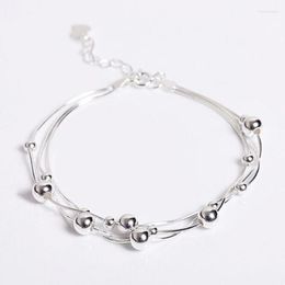 Link Bracelets High-quality Silver Plated Jewellery Fashion Fresh Beauty Smooth Small Round Female Bracelet SL056
