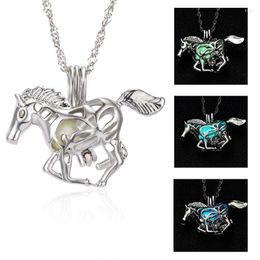 Pendant Necklaces Glow In The Dark Horse Locket Necklace For Women Gift Chain Charm Hollow Men Punk Retro Luminous Jewellery