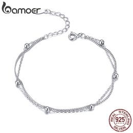 Bangle 925 Silver Chain Bracelet Double Layers Round Beads Link Bracelets Women 748 Adjustable Sterling Jewelry 220831