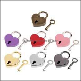 Door Locks Heart Shape Padlocks Vintage Old Antique Style Mini Archaize Key Lock With For Handbag Small Lage Bag Accessories Kkb2854 Dhzco