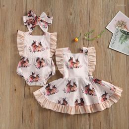 Clothing Sets Baby Girl Sisters Matching Clothes Easter Costume Floral Print Romper/Dress Headwear Outfits For Summer
