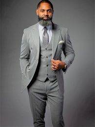 Customize tuxedo Stripe Handsome Double-Breasted Groom Tuxedos Men Suits Wedding/Prom/Dinner Man Blazer Jacket Pants Tie Vest W1132