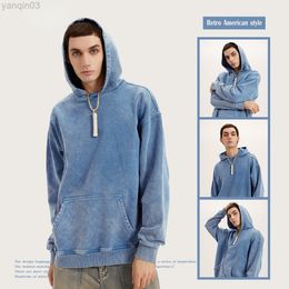 Men's Hoodies Sweatshirts 2022 Autumn and winter heavy washed and old hooded terry sweater American retro loose tide brand top High Quality Hoodies L220901