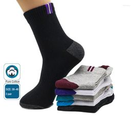 Men's Socks 3 Pair Men's Pure 100 Cotton Sports Large Size Length Casual Sweat Absorbent Breathable Business Men Gift 38-46