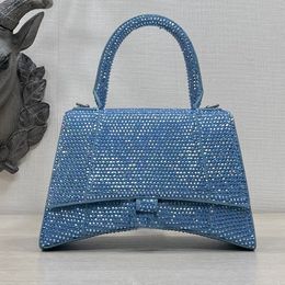 Evening Bags Rhinestone Hourglass Bag Top Quality Shimmer Crossbody Crescent Handbag Women Hobo Purses Real Genuine Leather 25