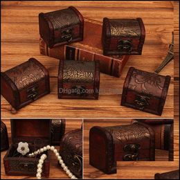 Jewelry Boxes Vintage Wooden Box Case Jewelry Organizer Pearl Necklace Bracelet Storage Gift Retro Makeup 1959 T2 Drop Delivery 2021 Dhsva