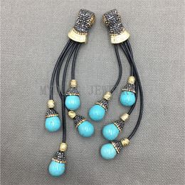 Pendant Necklaces MY0137 Blue Turquois Beads Tassel With Gold Plate Pave Rhinestone Macrame For Women Jewelry Making