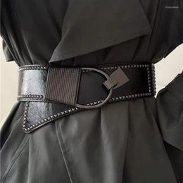 Belts Ladies Rivet Wide Belt Coat Dress Decorated Waist Elastic Punk Girdle For Women Luxury Designer Brand All-match Cummerbund