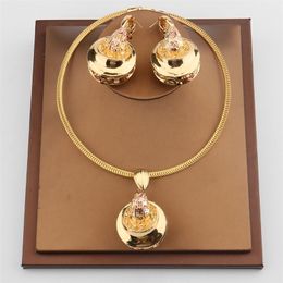 Other Jewelry Sets Dubai Trend Gold Plate Necklace Earring Set For Women African France Wedding Party Jewelery Ethiopia Bridal Gi 220831