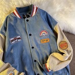 Womens Jackets college style corduroy embroidery baseball uniform for men and women couples American retro street trend loose jacket 220901