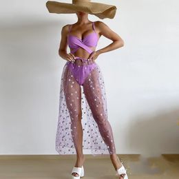 2022 New Sexy Swimwear Famous Designers Print One Piece Bikini Women PushUp Beachwear 3Pieces Bikini Set See Through Beach Skirt Cover up