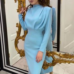 Casual Dresses 2022 Autumn Winter Women Dress Fashion High Waist Closing Foreign Style Solid Colour Wrinkle Slim Long Sleeve Woman