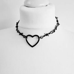 Choker Small Wire Brambles Iron Black Look Heart Ring Necklace Women Hip Hop Punk Style Gothic Jewelry Witch Magic