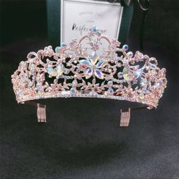 Wedding Hair Jewellery Baroque Vintage Rose Gold Colour Crystal Flowers Bridal Tiaras Crown Pageant Crowns With Comb Accessories 220831