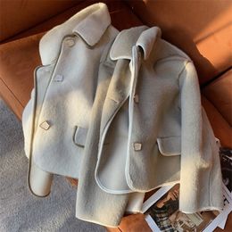 Womens Jackets Blends Women Wool Kawaii SPring Winter Leisure Fashion Allmatch Japanese Style Outwear Chic Long Sleeve Warm 220901