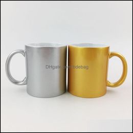 Mugs Sublimation Blanks Pearl Light Mug 350Ml White Coating Ceramics Mugs Heat Resistant With Handle Flat Kitchen Home 5Ty Drop Deliv Dhp5Z