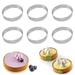 Baking Moulds 6 Pcs Mini Tart Ring Stainless Steel Tartlet Mould Small Circle Cutter Pie Ring DIY HeatResistant Perforated Cake Mousse Moulds 220901