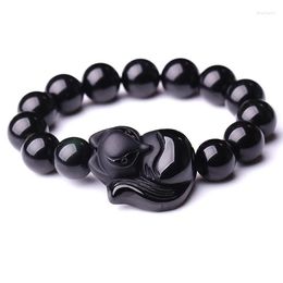 Pendant Necklaces Natural Stone Black Obsidian Beaded Bracelet 8-14mm Lucky Bracelets Single Lap Hand String Bangle Gift For Men Women