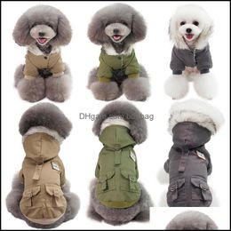 Dog Apparel Winter Dog Clothes Faux Fur Collar Coat For Small Warm Windproof Fleece Lined Puppy Jacket 328 R2 Drop Delivery 2021 Home Dhfwh