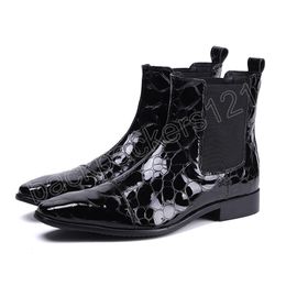 British Style Men Party Dress Boots Patent Leather Boots Slip On Male Formal Ankle Boots Big Size Shoes