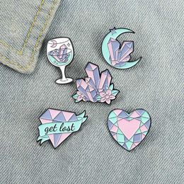 Brooches Forest Purple Pink Crystal Enamel Pin Brooch Column Wine Glass Moon Witch Jewellery Clothes Wholesale Badge