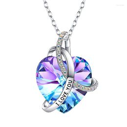 Chains I Love You Heart Crystail Zircon Glass Shining Charm Necklace For Wife Girlfriend Birthday Christmas Gift Jewellery