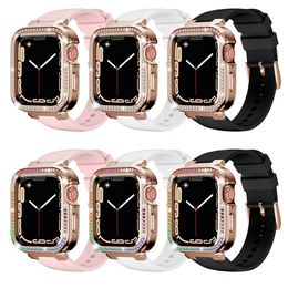 Stainless Steel Diamond Watch Band Case For Apple Watch Shockproof TPU Cover Compatible for iWatch Series 4 5 6 7 8 SE Women Watch Band Protective Cover 40mm 41mm